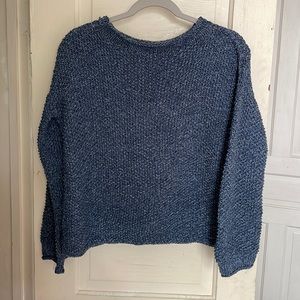 Handmade knit blue sweater made from Montanan alpaca yarn